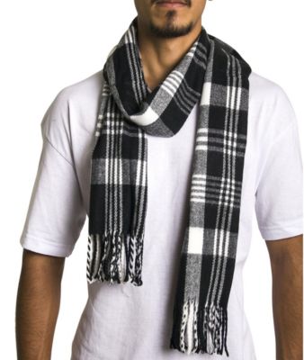 Men's Scarf Soft Knit Winter Scarves Plaid Striped or Solid Neck Covering Long Warm Stylish