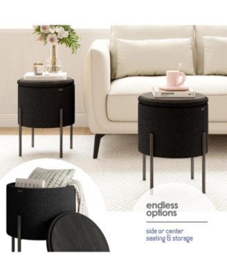  Round Ottoman  Boucle Fabric  Hidden Storage Foot Stool/Vanity Stool for Living Room & Bedroom Decor