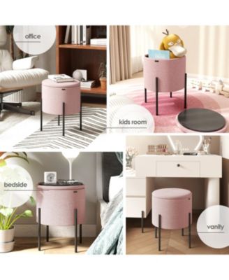  Round Ottoman  Boucle Fabric  Hidden Storage Foot Stool/Vanity Stool for Living Room & Bedroom Decor
