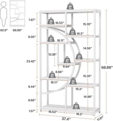 9-Tier Bookshelf, Freestanding Tall Bookshelves Display Shelf Storage Organizer with 9-Open Storage Shelf for Living Room, Bedroom