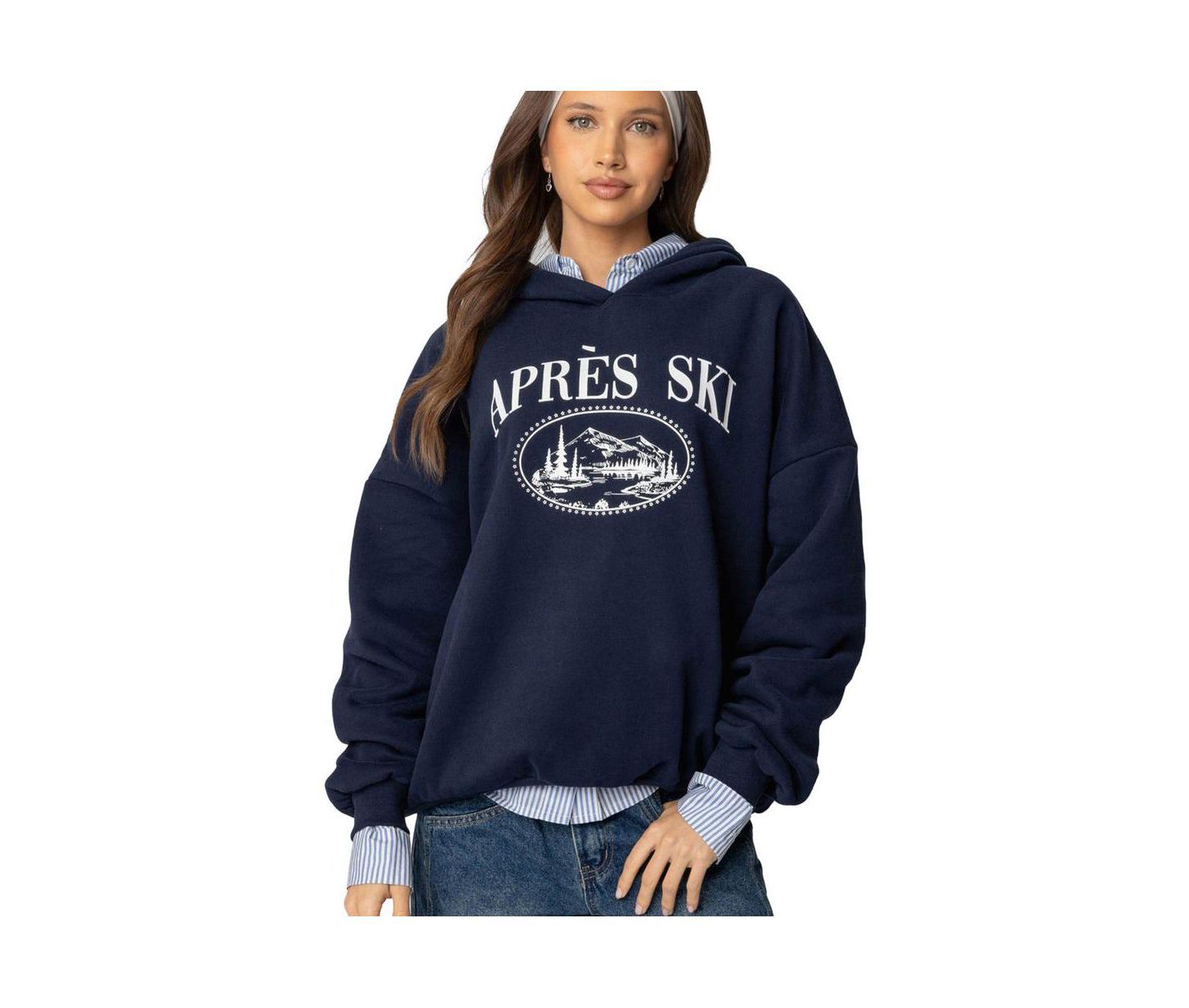 Женское худи Edikted Apres Ski Oversized, цвет: Тёмно-синий — фото 1