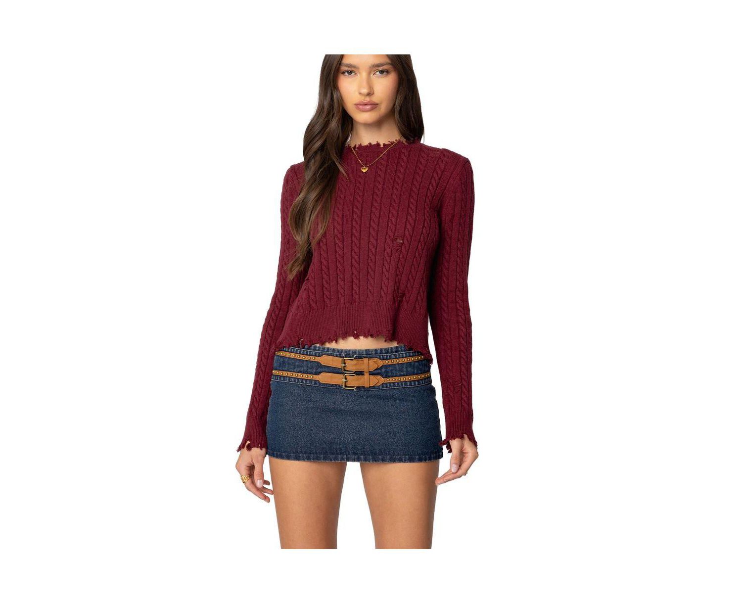 Women's Split Open Back Cable Knit Sweater