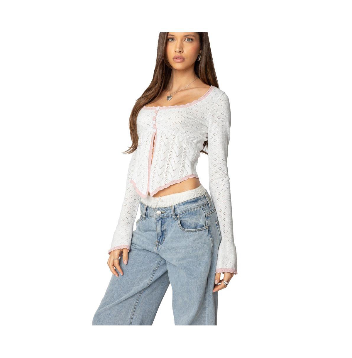 Edikted Women's Abbie Split Front Pointelle Top