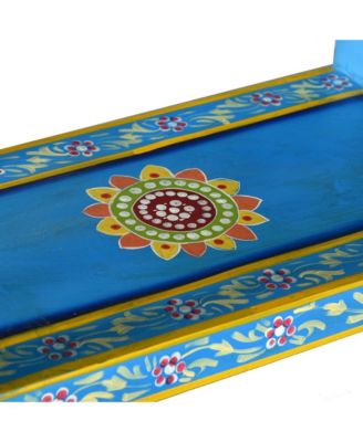 Sideboard with Drawers Solid Mango Wood Turquoise Hand Painted