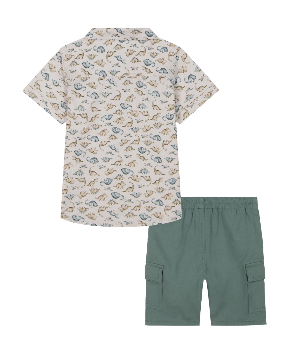 Kids Headquarters Toddler And Little Boys Short Sleeve Fish Print Poplin Shirt And Twill Shorts, 2-piece Set In Navy Print,bright White