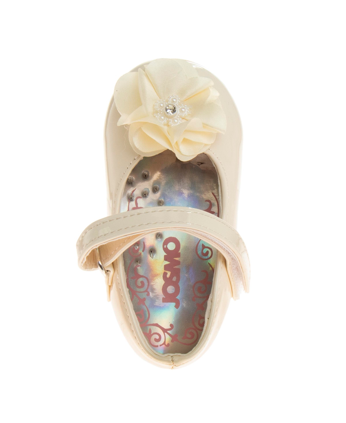 Josmo Infant Hook And Loop Flowery Dress Shoes In Beige Patent