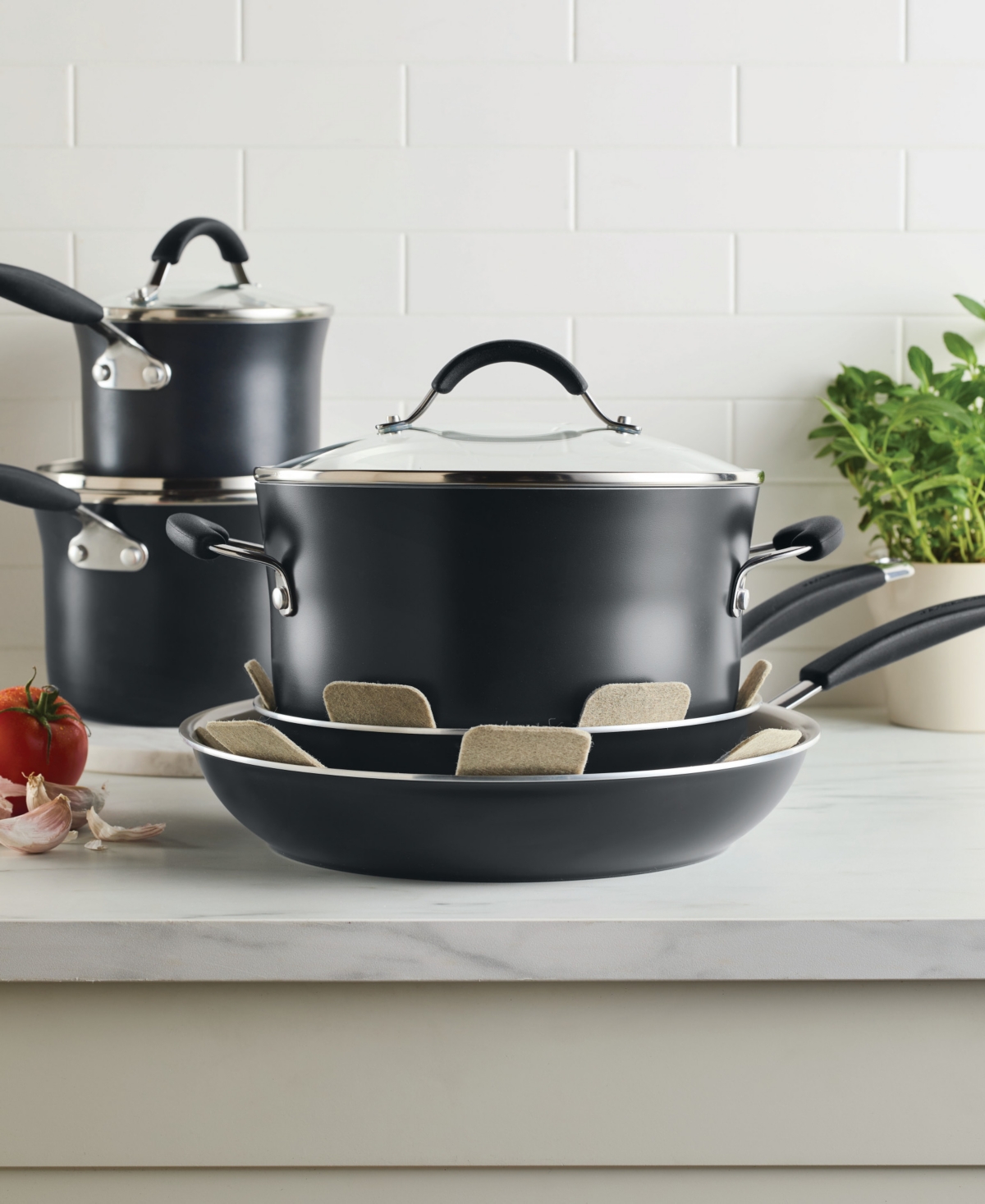 Rachael Ray Cucina Ceramic 10pc Peppercorn Nonstick Cookware P In Peppercorn
