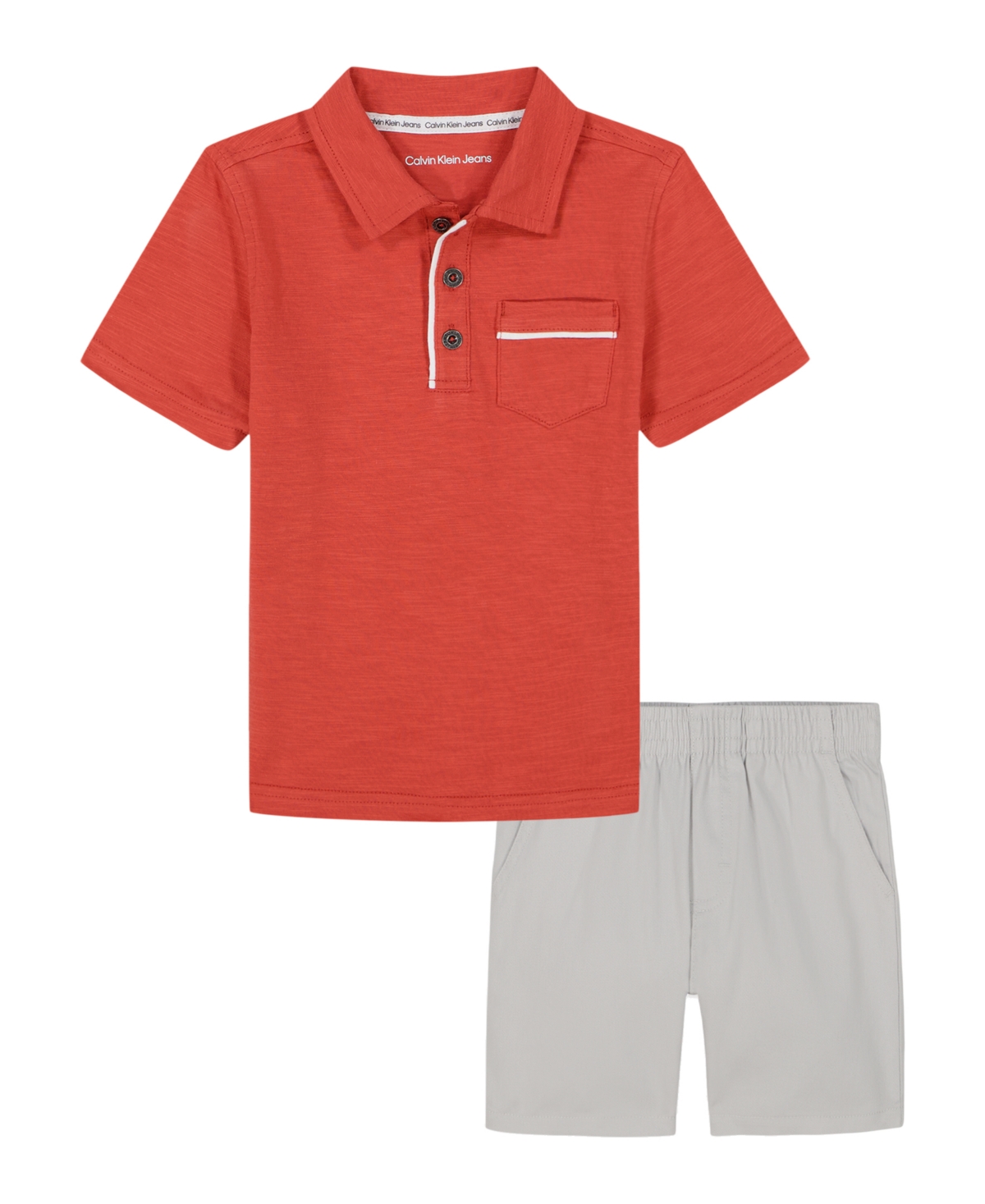 Calvin Klein Toddler And Little Boys Slub Jersey Polo Shirt And Twill Shorts, 2-piece Set In Baked Apple,lunar Rock