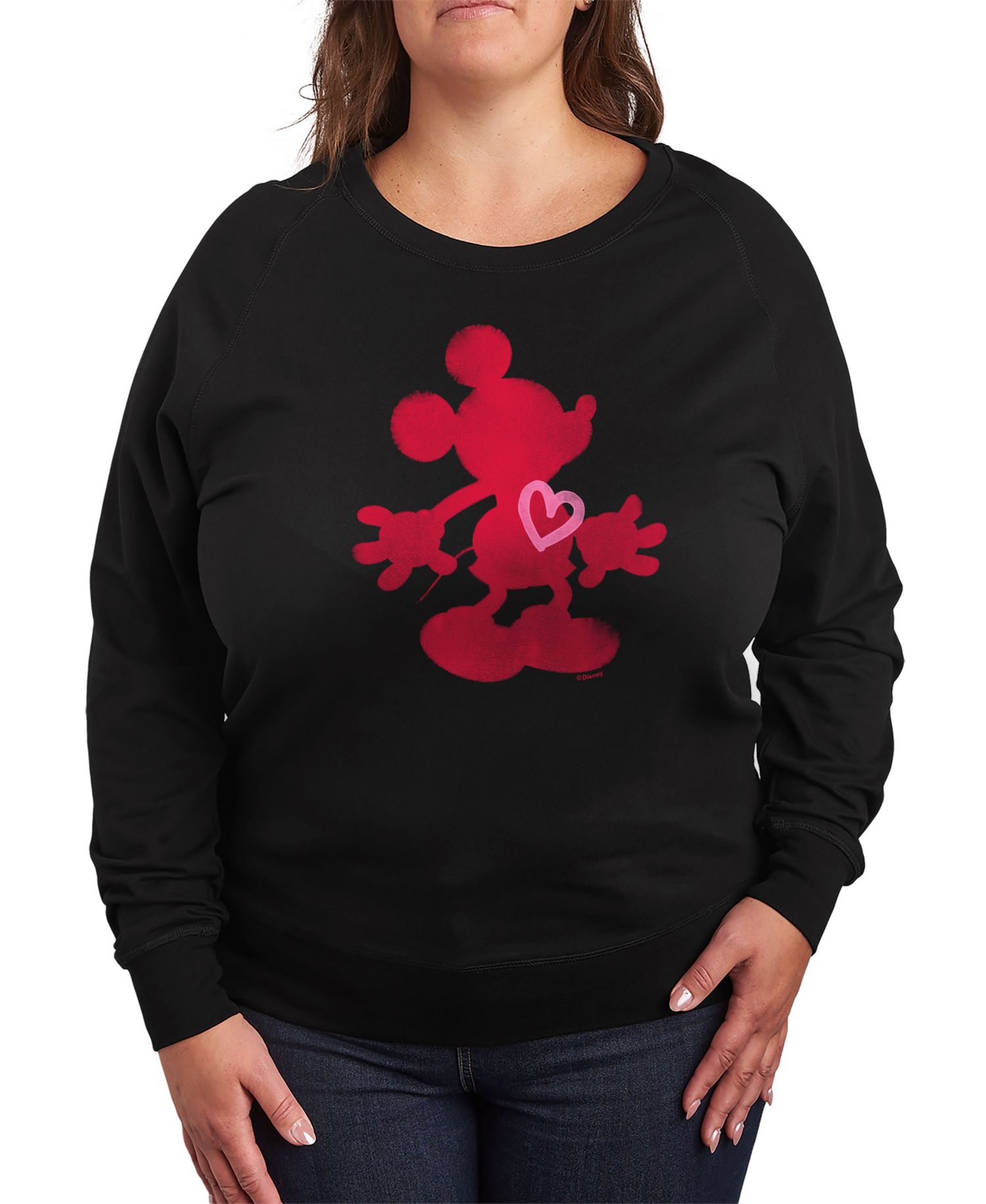 Plus Size Disney Mickey Valentines Day Heart Graphic Crew Neck Top