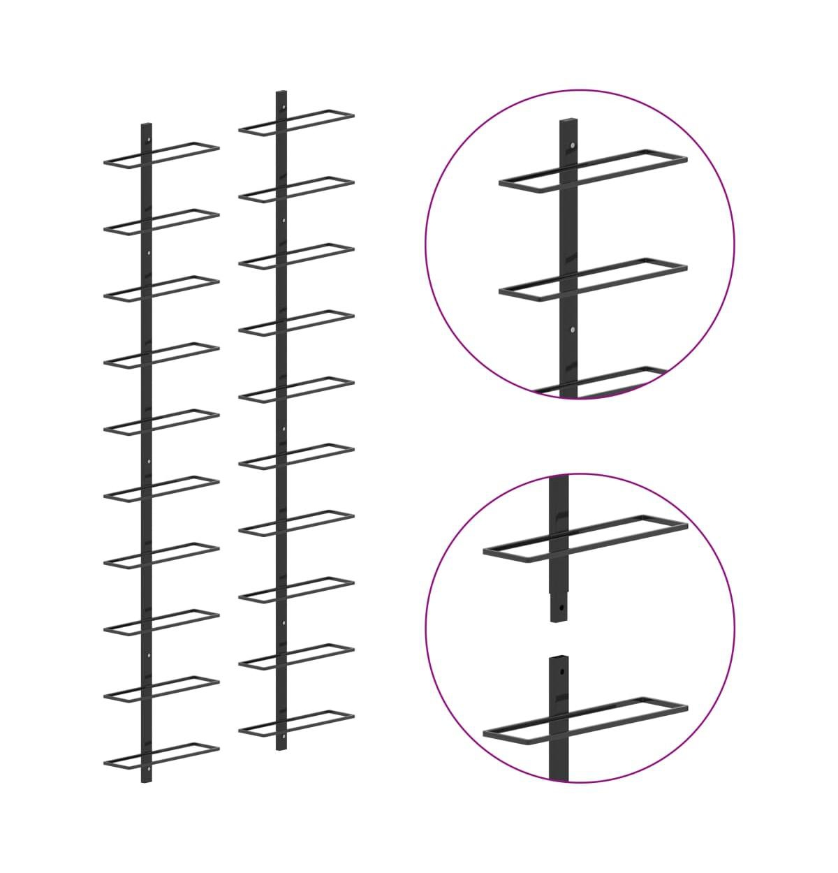 vidaXL Wall-mounted Wine Racks for 20 Bottles 2 pcsMetal - Black