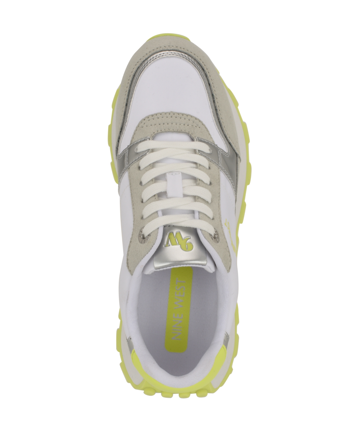 Shop Nine West Women's Kalah Casual Lace-up Sneakers In Light Grey,neon Yellow