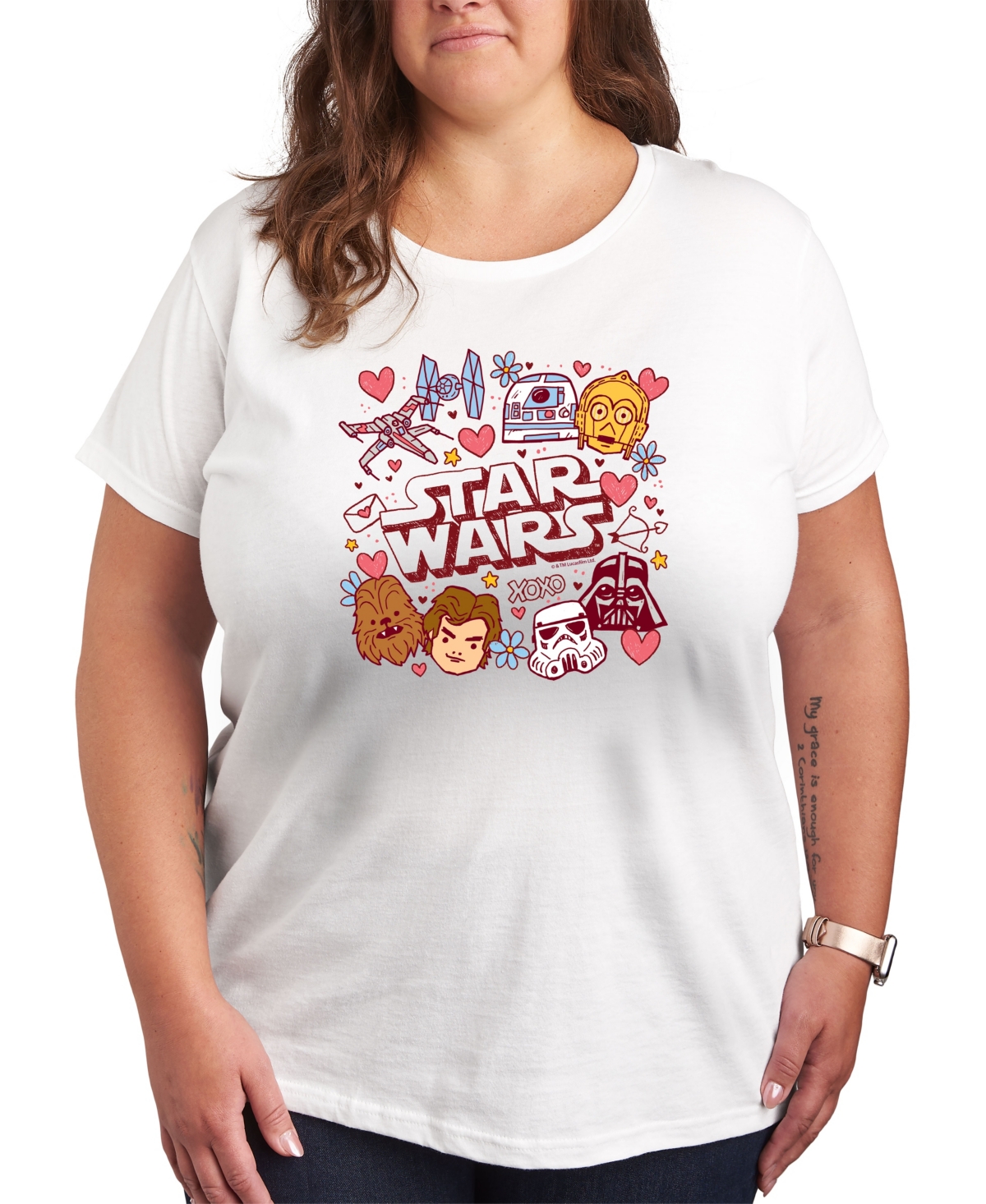 Plus Size Star Wars Valentine's Day Graphic Crewneck T-Shirt - White