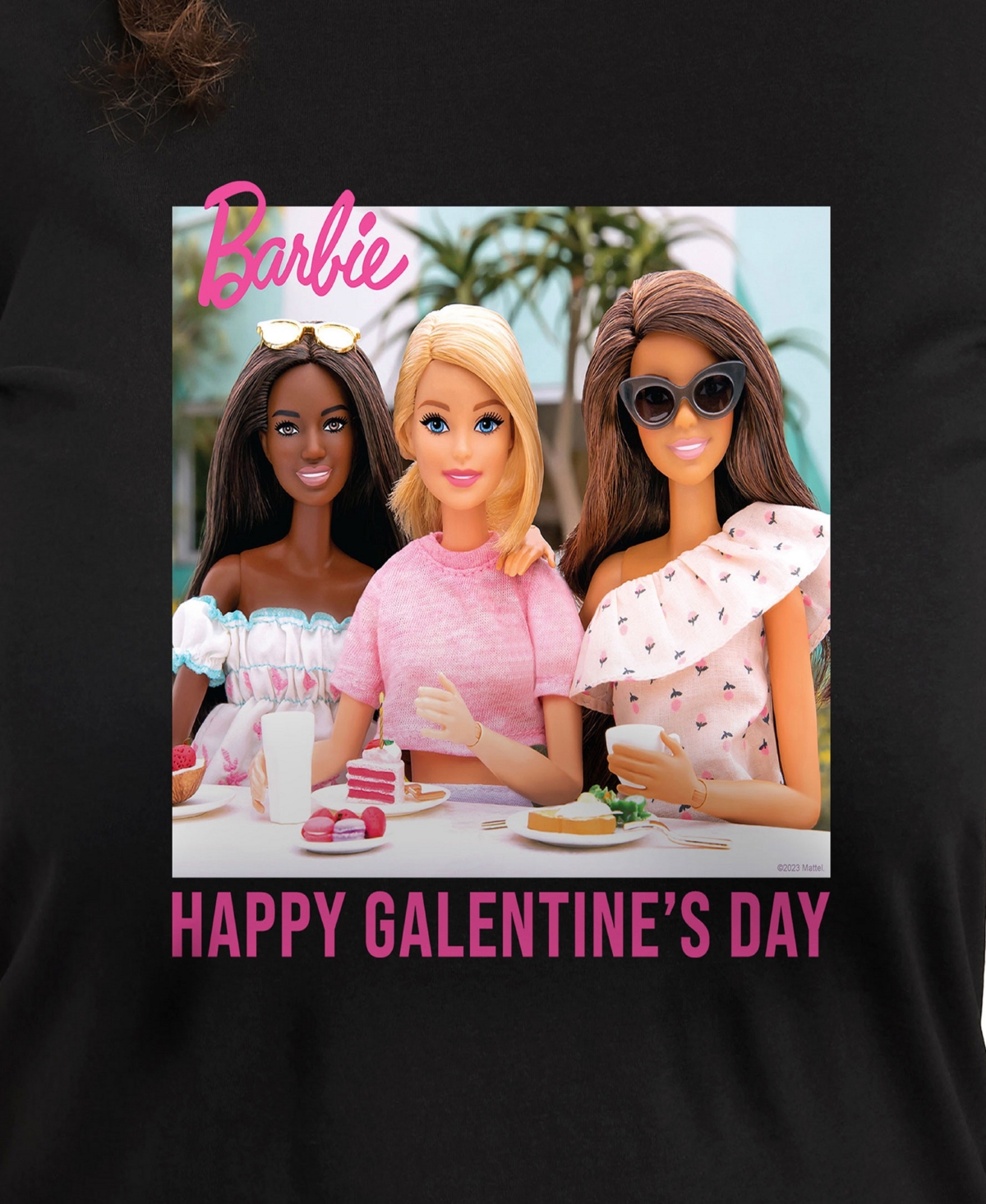 Hybrid Apparel Plus Size Trendy Barbie Happy Galentine's Day Graphic Crew Neck T-shirt In Black