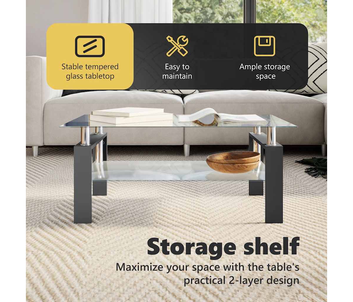 vidaXL Coffee Tableand Transparent 37.4