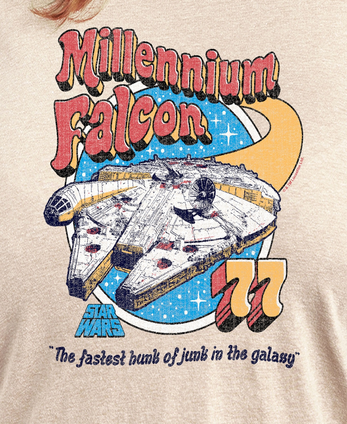 Hybrid Apparel Plus Size Trendy Star Wars Millenium Falcon Classics Graphic Crewneck T-shirt In Beige,khaki