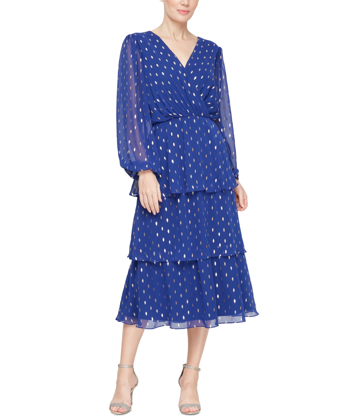 Women's Long-Sleeve Tiered-Ruffle Dress - Iris