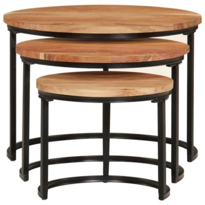 Nesting Table Set of 3 Natural wood and black