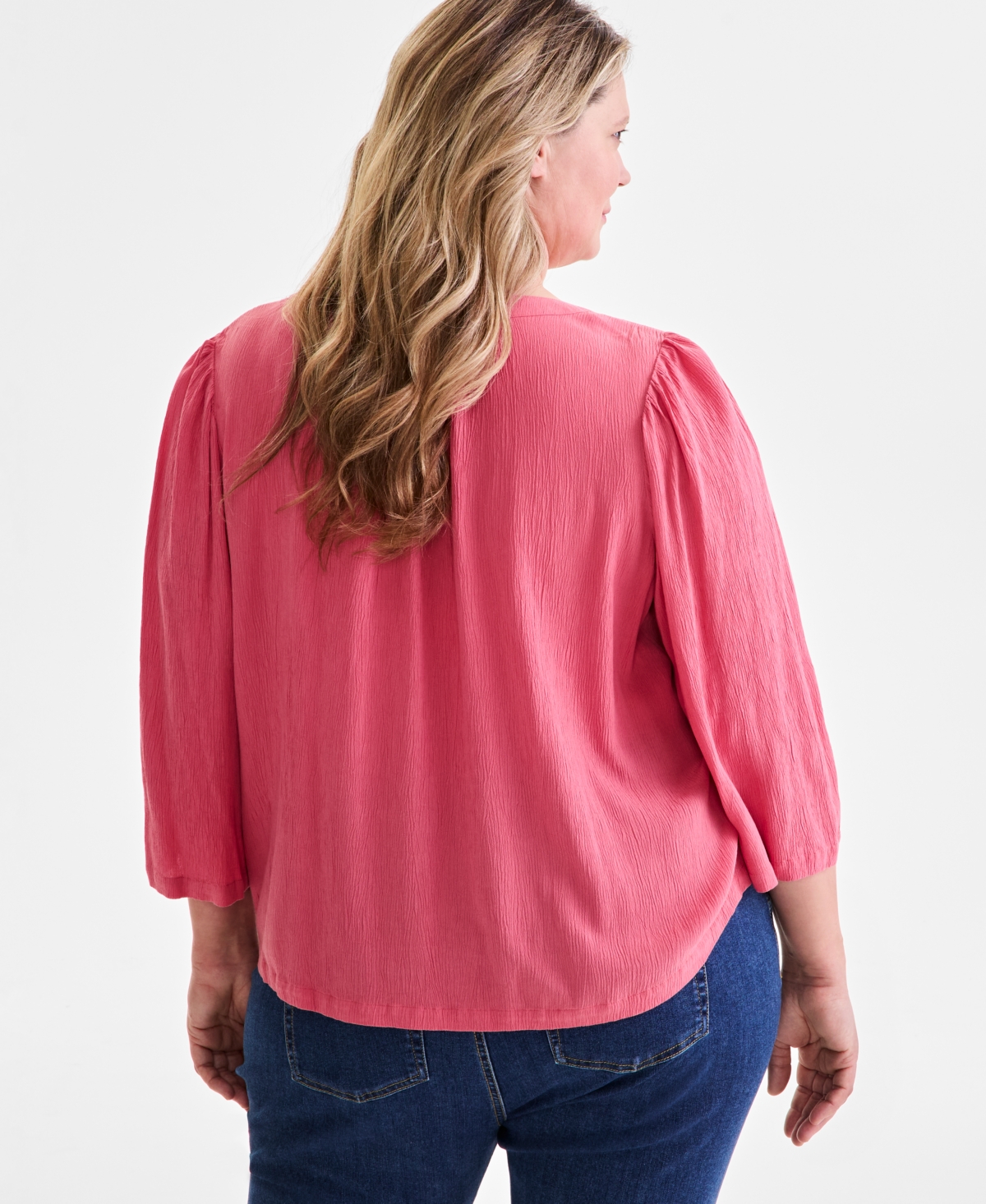 Style & Co Plus Size Printed 3/4-sleeve Top, Exclusively At Macy's In Red Granite