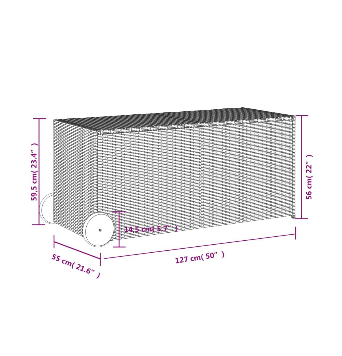 vidaXL Garden Storage Box with Wheels Mix Beige 74.8 Gal Poly Rattan