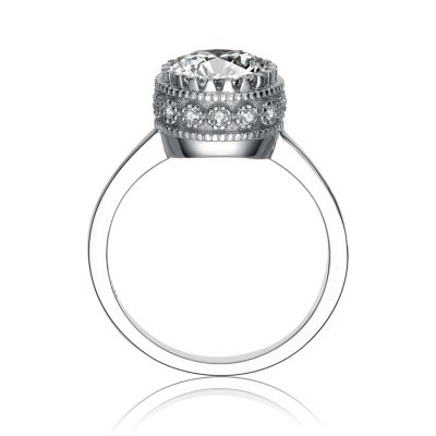 White Gold Plated Sterling Silver Cubic Zirconia Round Halo Ring