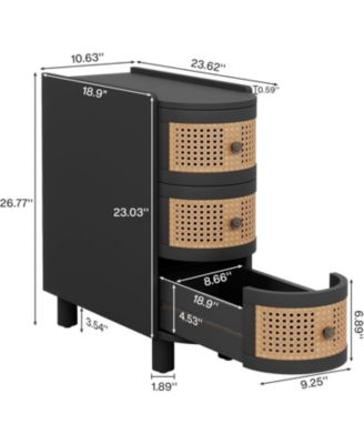 Solid Wood End Table, No Assembly Required, 3-Drawer Rattan Nightstand with Exquisite Embossed Handles, Perfect for Living Room, Bedroom Storage, 1 Pcs