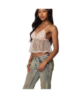Women's Sheer Sequin Babydoll Tank Top