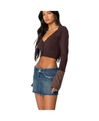 Women's Color Block Flared Sleeve Cardigan