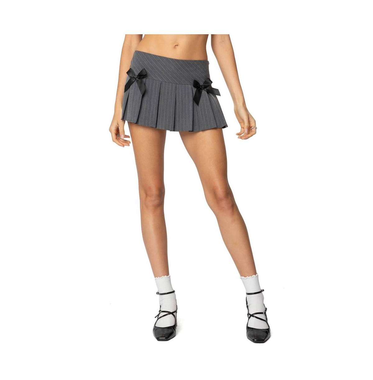 Womens Bowen Pinstripe Pleated Mini Skort - Gray