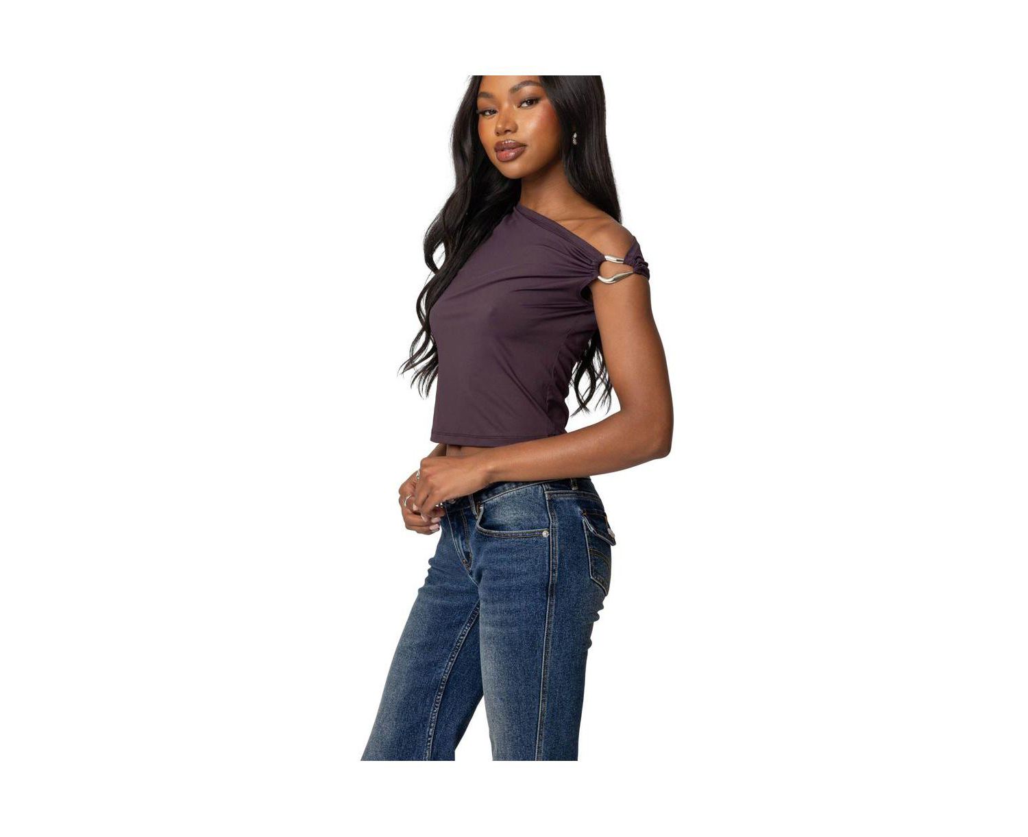 Womens Abstract Metal Ring Asymmetric Top