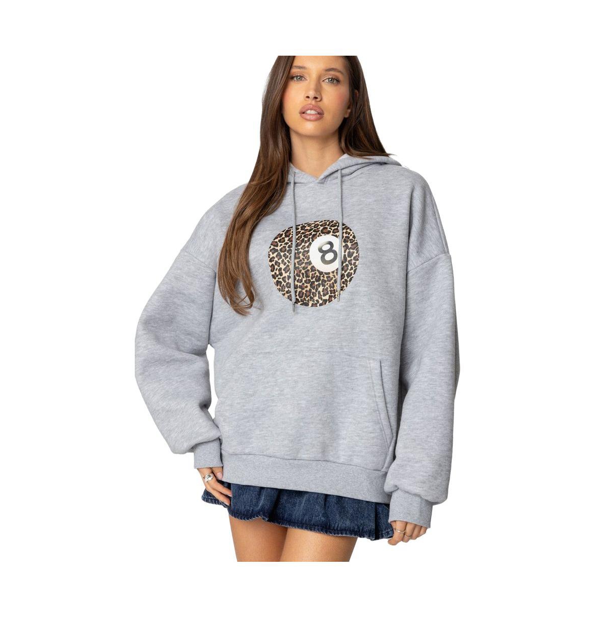 Women's Leopard 8 Oversized Hoodie - Gray-melange