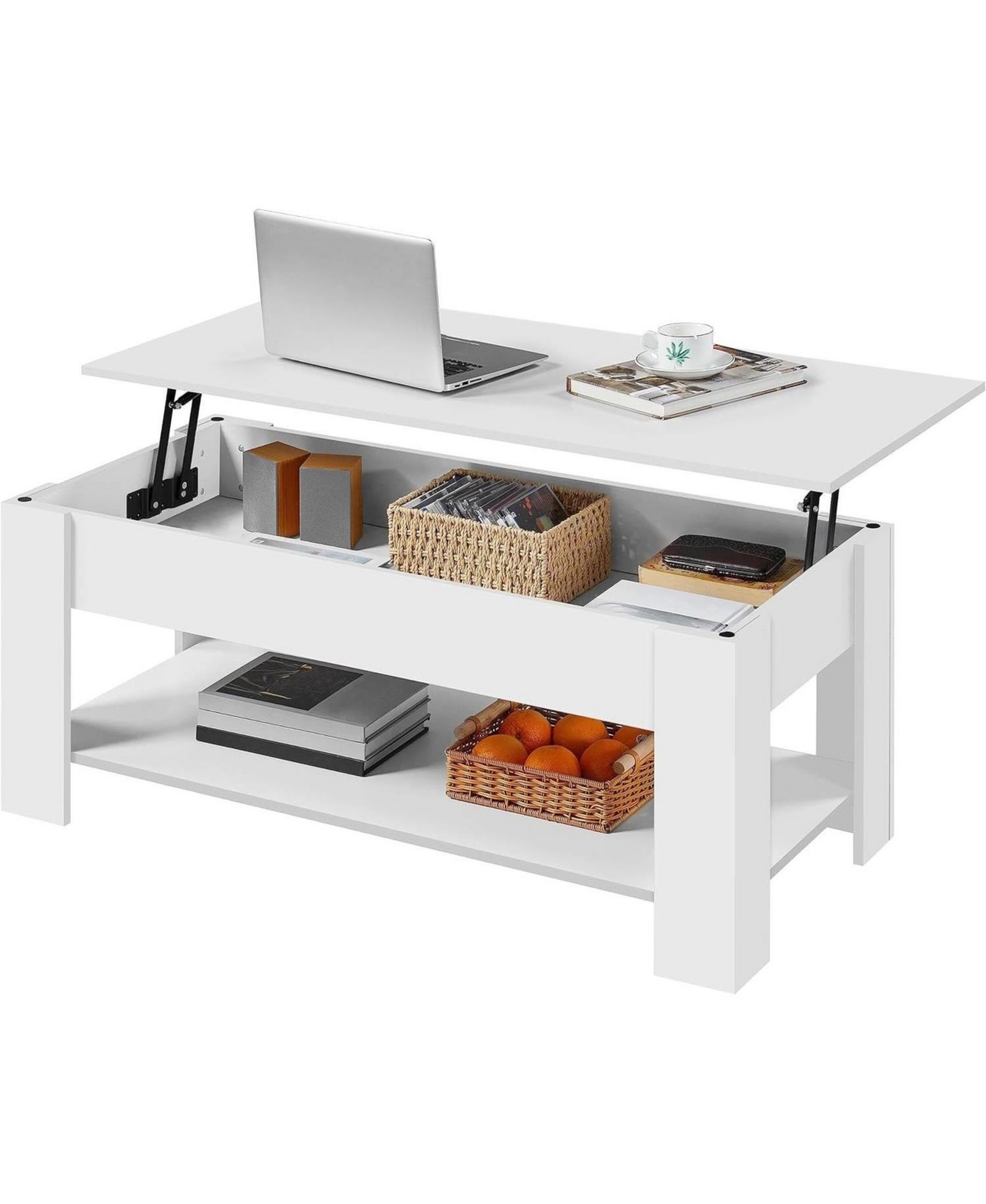 Slickblue Lift-Top Coffee Table Laptop Desk Tv Tray in White Wood Finish - White