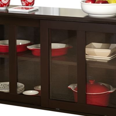 Espresso Sideboard Buffet Dining Kitchen Cabinet with 2 Glass Sliding Doors