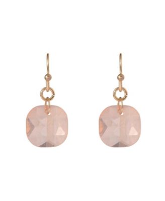 Gold Tone and Peach Faceted Stone Drop Earrings