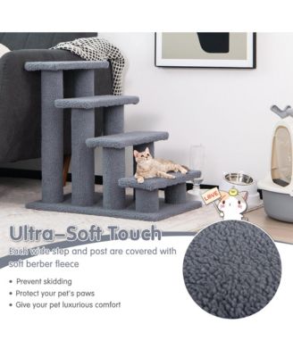 24'' 4-Step Pet Stairs Carpeted Ladder Ramp 8 Scratching Post Cat Tree Climber