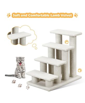 24'' 4-Step Pet Stairs Carpeted Ladder Ramp 8 Scratching Post Cat Tree Climber