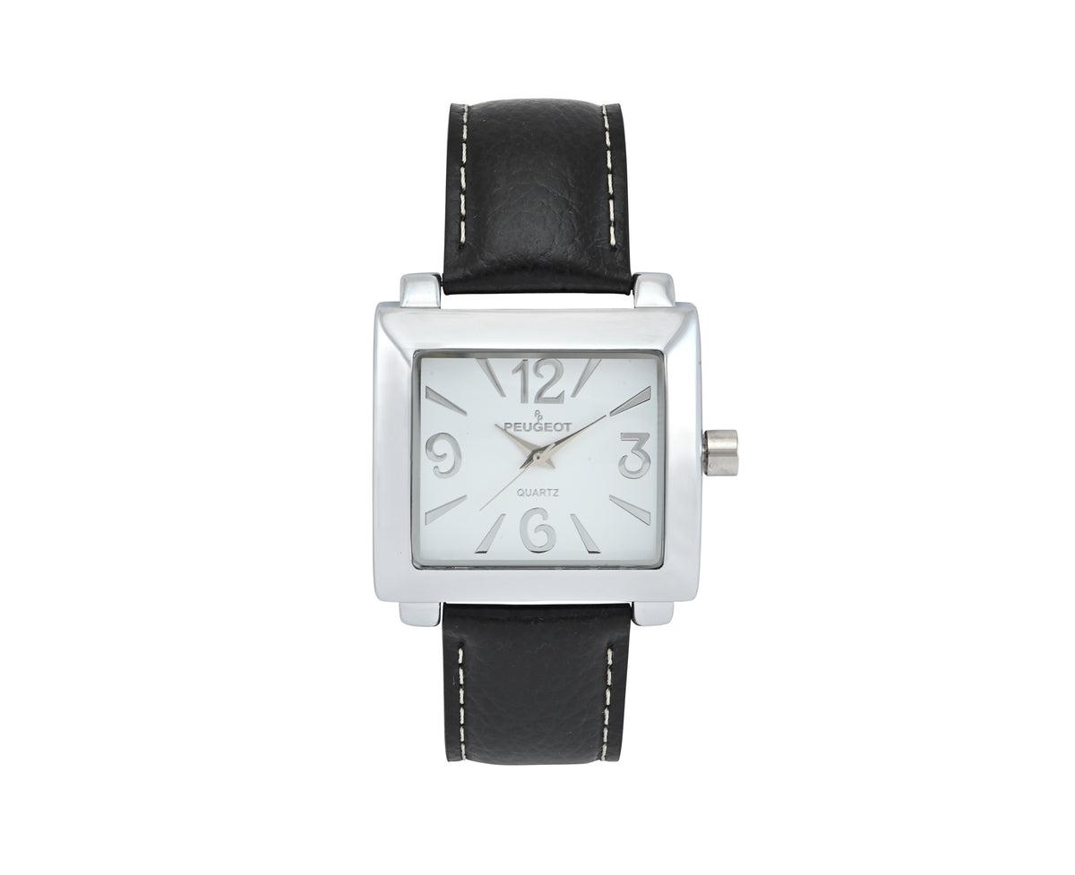 Women's Square 35x40mm Easy Read Big Face Watch with Leather Band - Black