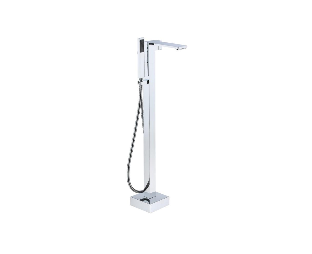 Freestanding Single Handle Floor Mounted Roman Tub Faucet Bathtub Filler with Hand Shower - Chrome