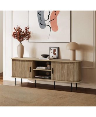 Mid-Century Modern 2-Door 55.1-Inch Wide TV Console with Slatted Slidng Doors