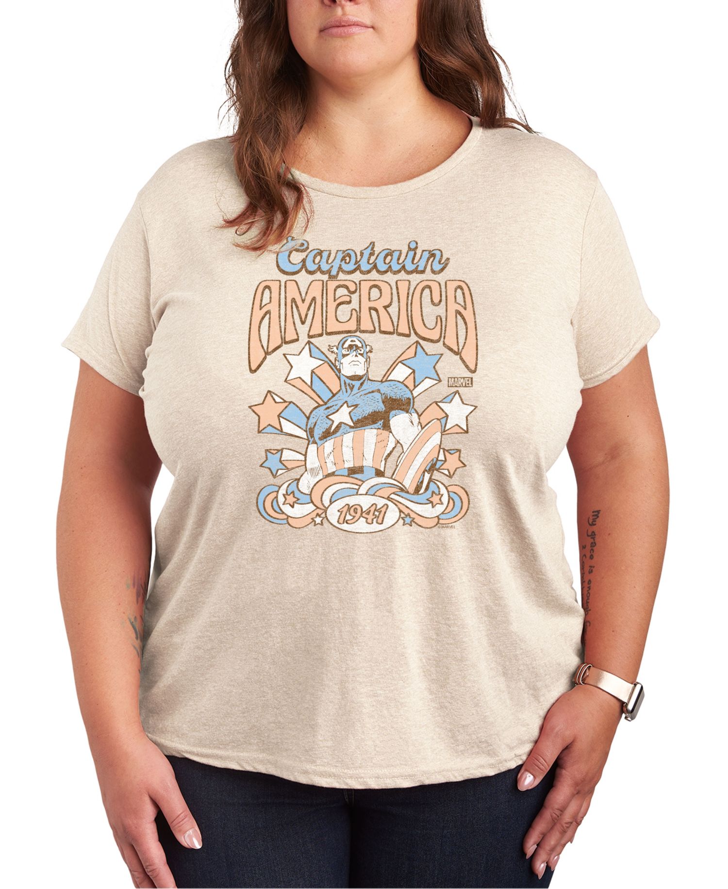 Plus Size Marvel Captain America Graphic Crew Neck Tee