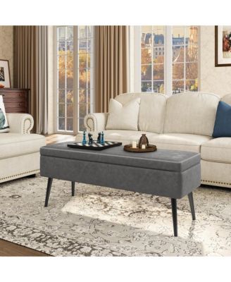 47.7'' Mid-century Modern Upholstered Storage Bench with Solid Wood Legs