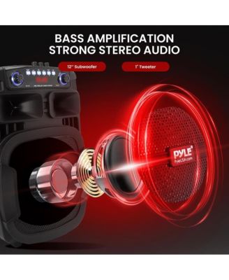 12 Bluetooth Portable PA Speaker with Wired Microphone, Party Lights, MP3/USB/FM Radio & Rechargeable Battery