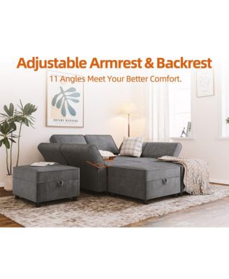 113.4" Chenille Reversible Sectional Sofa, 7-Seater Modular Sectional Sofa, Comfy Sectional Sleeper Sofa Couch with Chaise, U-Shape Modular Couch with Storage Seats & Ottomans, Grey