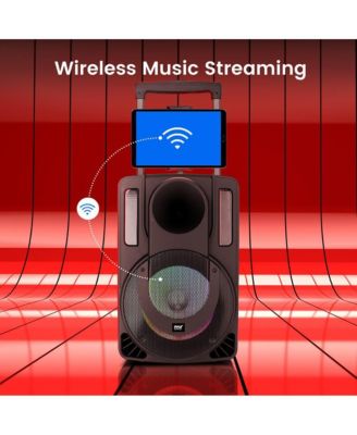 10   Portable PA Speaker System - Wireless BT Streaming PA & Karaoke Party Audio Speaker, Two Wireless Mic, Wired Microphone, Tablet Stand, Flashing Party Lights, MP3/USB//FM Radio - PHPWA10TB