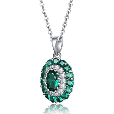 Long Lasting Sterling Silver with White Gold Plated and Cubic Zirconia Oval Pendant Necklace