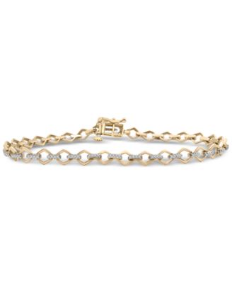 Macy's - Diamond Pav&eacute; Round Link Bracelet (1/4 ct. t.w.) in 14k Gold-Plated Sterling Silver