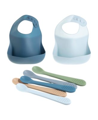 Toddler Silicone Feeding Set, Silicone Soft Durable, Easy-to-Clean Feeding Bib & Spoons Toddlers, Pink