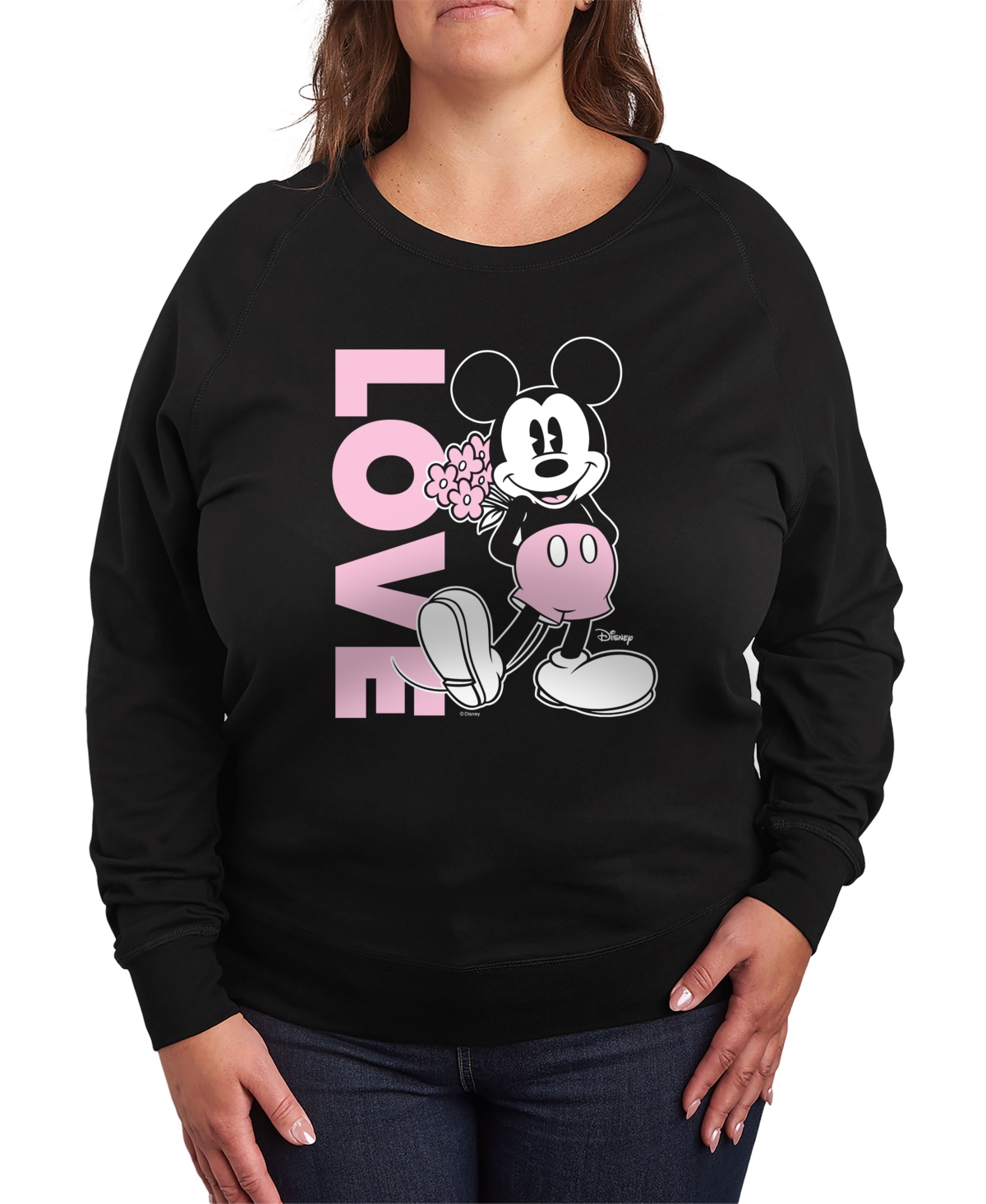 Hybrid Apparel Plus Size Disney Mickey Love Graphic Crew Neck Top In Black