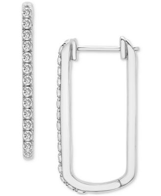 Diamond Open Rectangle Small Hoop Earrings (1/2 ct. t.w.) in 14k Yellow or White Gold
