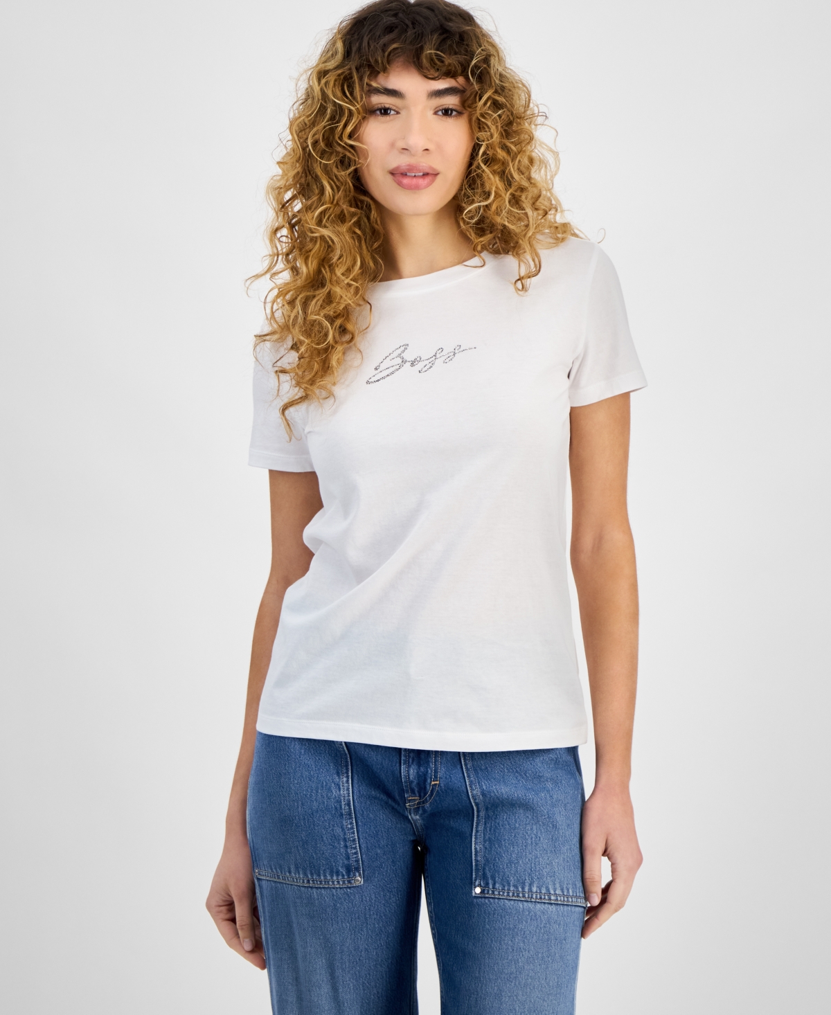 Women's Cotton Embellished Logo T-Shirt - White