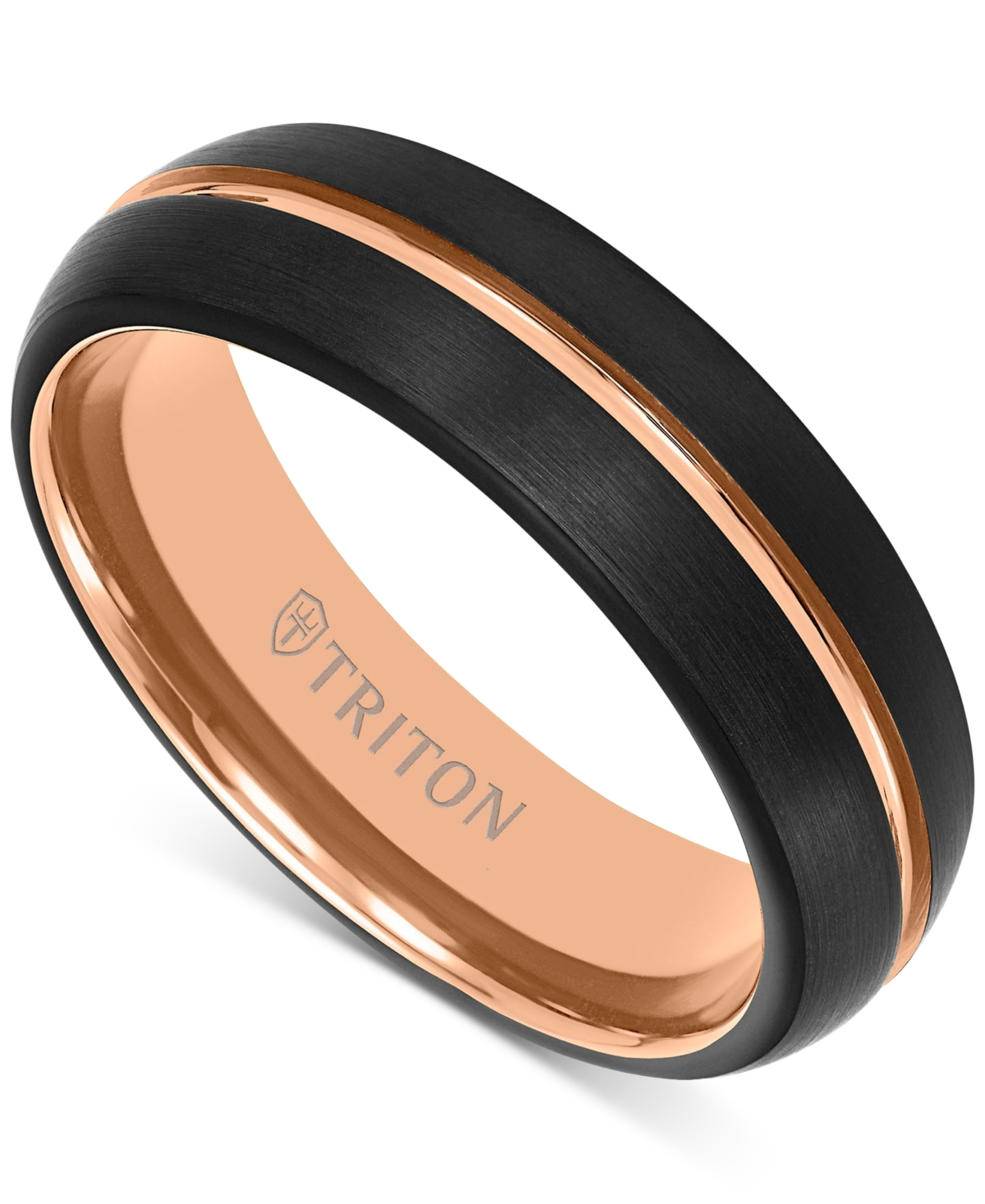 Men's Two-Tone Brushed Finish Wedding Band in Rose & Black Tungsten Carbide - Rose  Black